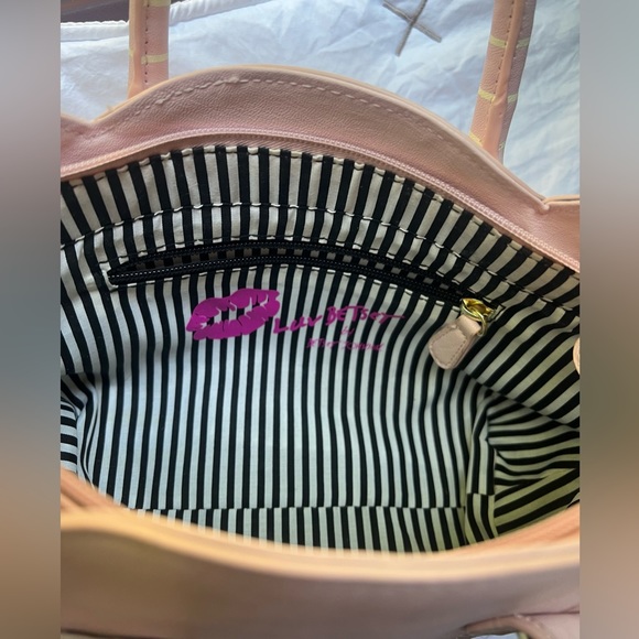 BETSEY JOHNSON: Small Pink Satchel & Crossbody Purse Striped Cat Ears Girls Bag - Picture 2 of 9